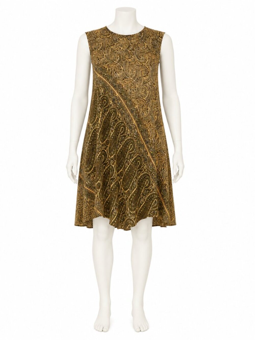 Indie Ella Size L 100% Silk Paisley Boho Tunic Dress Asym Hem Made India
